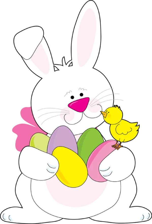 Cute Easter Bunny with Eggs and Chick PNG Transparent Background