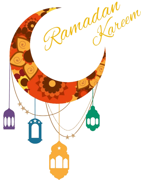 Ramadan Kareem Crescent Moon and Lanterns PNG