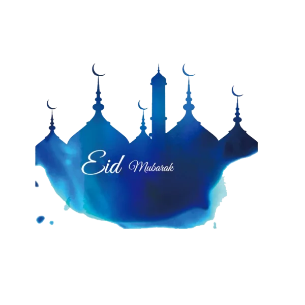 Eid Mubarak Mosque Watercolor Design PNG