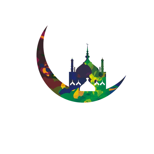 Colorful Mosque and Crescent Moon Silhouette PNG