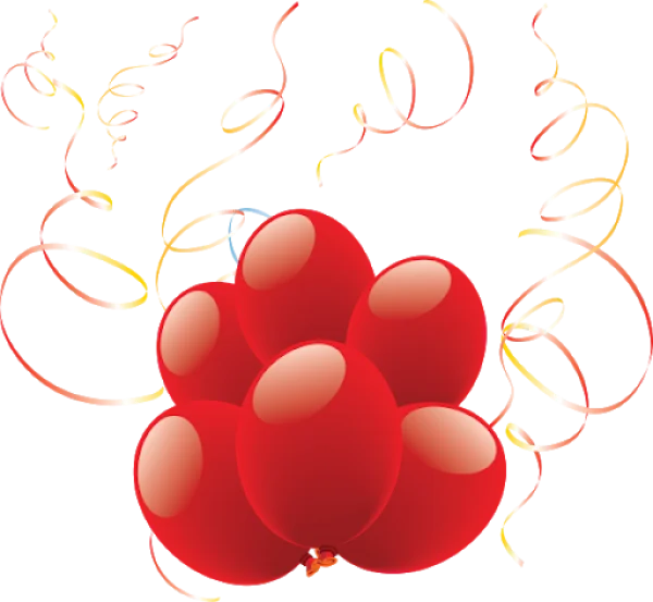 Red Balloons and Confetti PNG Transparent Background
