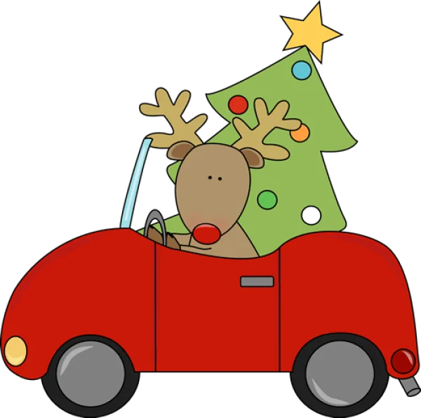 Cute Reindeer Driving Car with Christmas Tree PNG