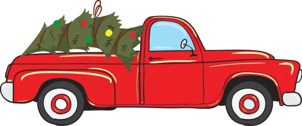 Red Pickup Truck with Christmas Tree PNG Transparent
