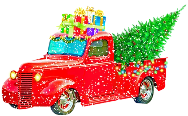 Red Vintage Christmas Truck with Tree and Gifts PNG