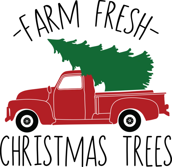 Red Truck with Christmas Tree PNG Transparent Background