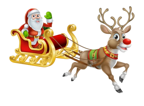 Santa Claus and Rudolph Sleigh PNG Transparent