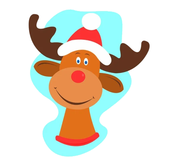 Smiling Christmas Reindeer with Santa Hat PNG