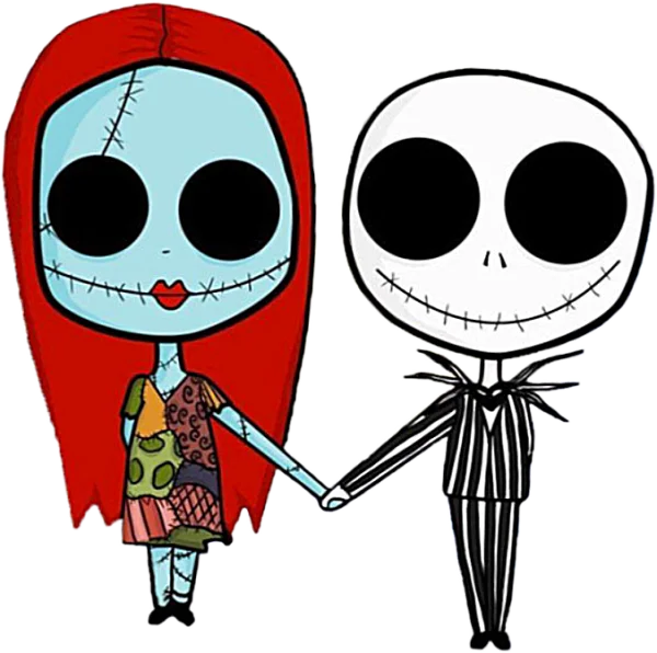 Cute Jack and Sally Holding Hands PNG