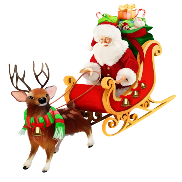 Santa Claus in Sleigh with Reindeer PNG