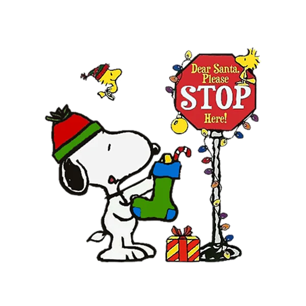 Snoopy and Woodstock Christmas Stop Here Sign PNG