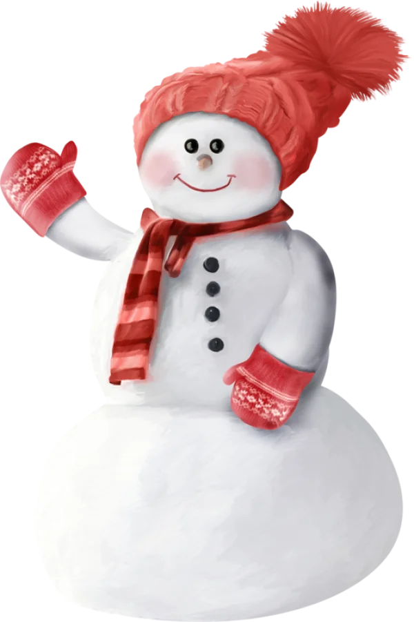 Cute Snowman Waving PNG Transparent Background