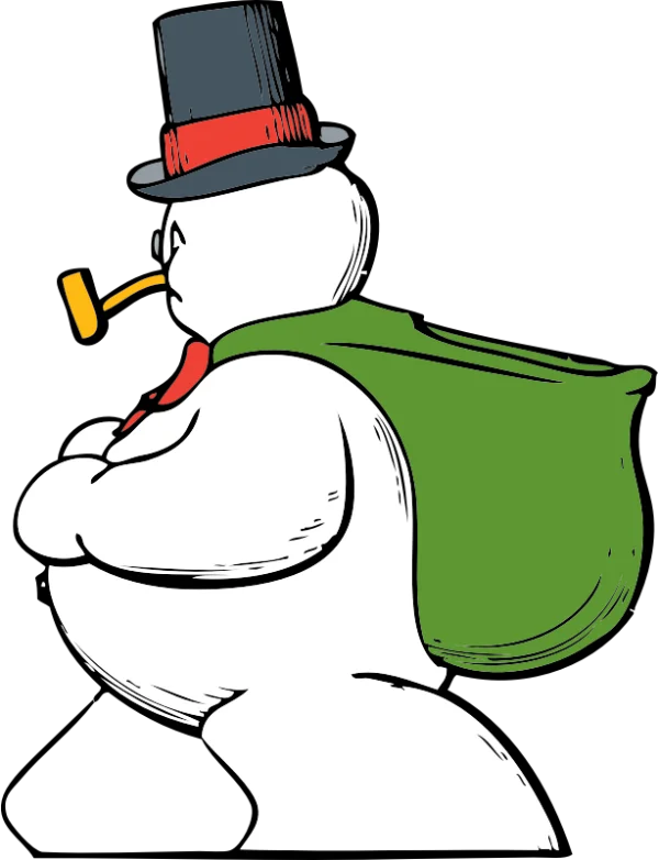 Snowman with Top Hat, Pipe, and Sack PNG