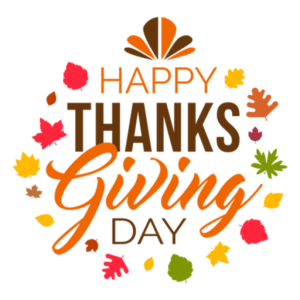Happy Thanksgiving Day Text with Fall Leaves PNG