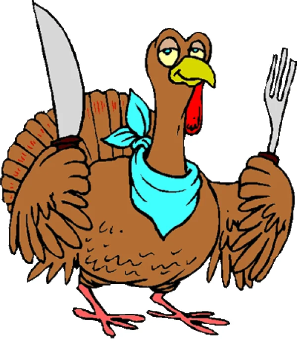 Cartoon Turkey with Knife and Fork PNG