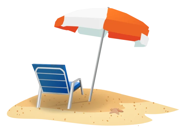 Beach Umbrella and Lounge Chair on Sand PNG