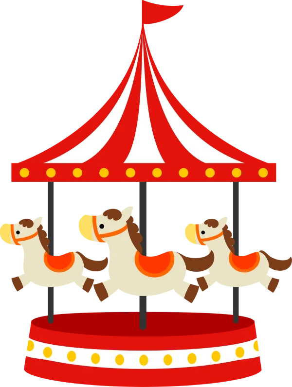 Cartoon Merry Go Round with Horses PNG