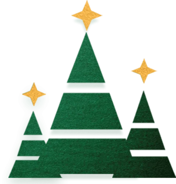 Stylized Christmas Trees with Golden Stars PNG