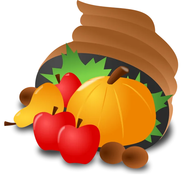 Harvest Cornucopia with Fruits and Pumpkin PNG Transparent
