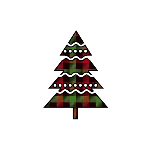 Plaid Christmas Tree with Ornaments PNG Transparent