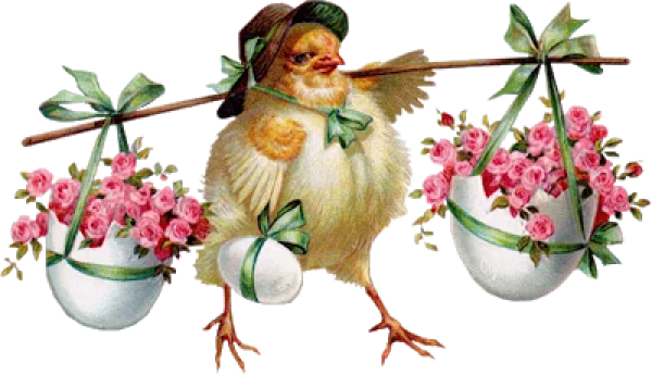 Vintage Easter Chick with Rose Baskets PNG Transparent Background
