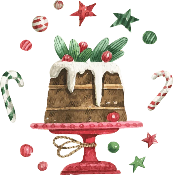 Watercolor Christmas Pudding with Festive Decorations PNG