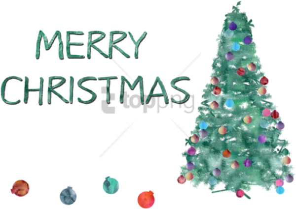 Watercolor Merry Christmas Tree and Ornaments PNG