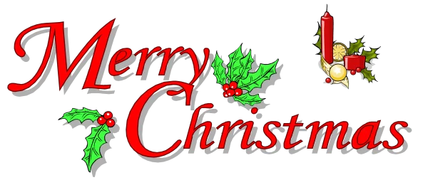 Merry Christmas Text with Holly and Candle PNG Transparent