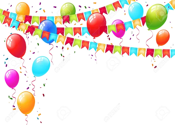 Colorful Party Balloons and Banner PNG
