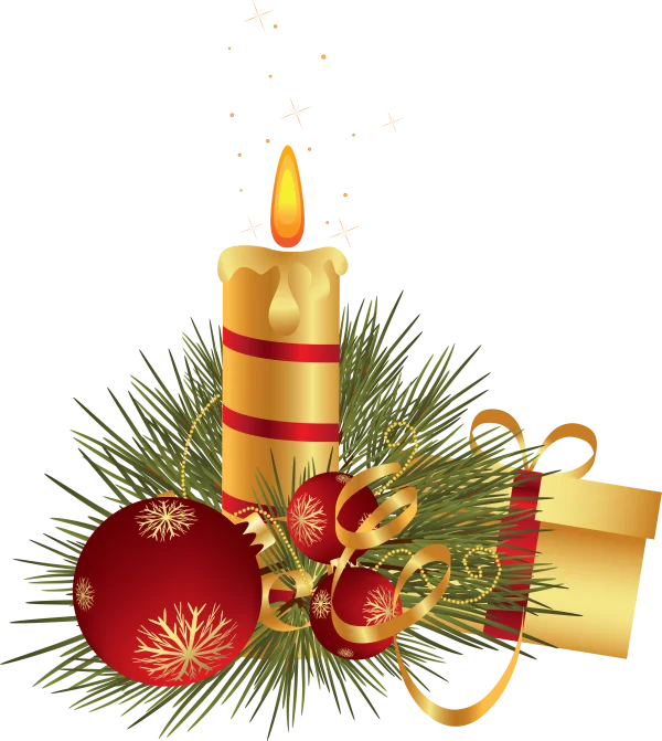 Christmas Candle with Ornaments and Gift Box PNG Transparent Background