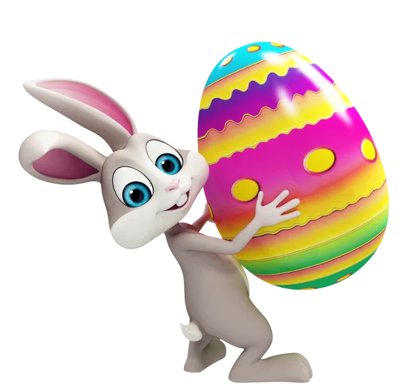 Cute 3D Easter Bunny with Colorful Egg PNG
