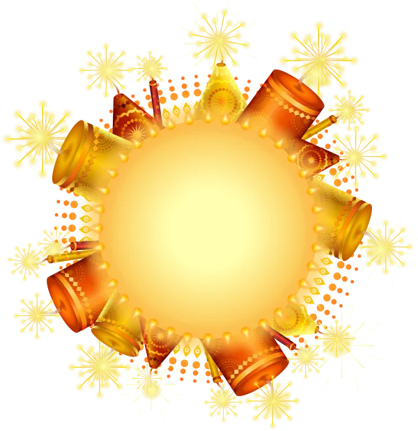 Diwali Festival Crackers and Lamps Frame PNG