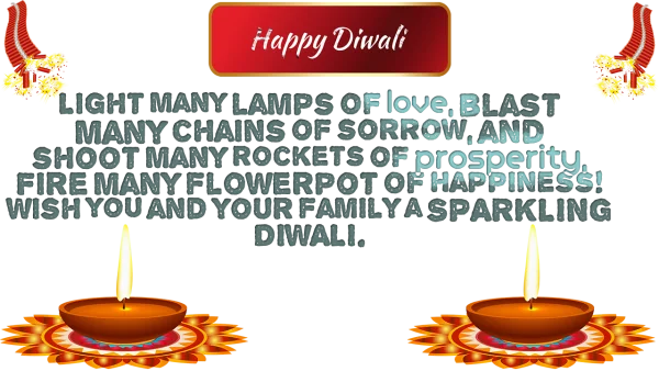 Happy Diwali Wishes PNG with Lit Diyas and Firecrackers