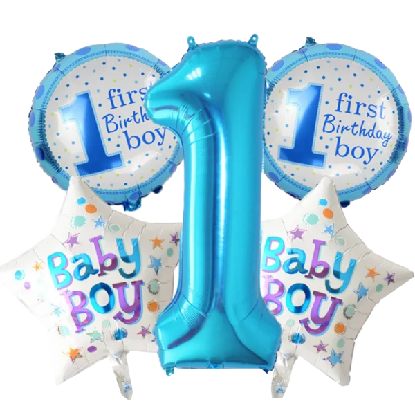 Blue First Birthday Boy Balloons PNG Transparent