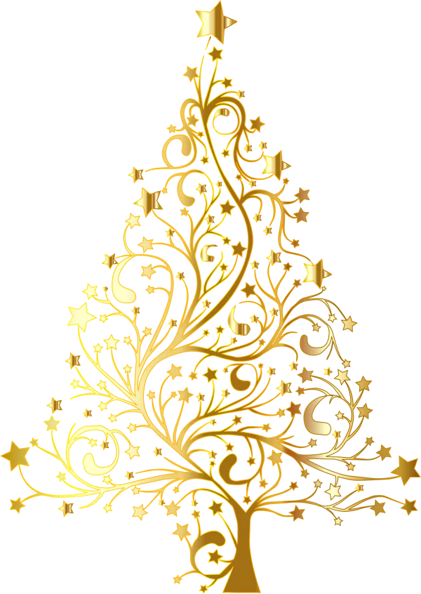 Elegant Golden Christmas Tree Swirls and Stars PNG