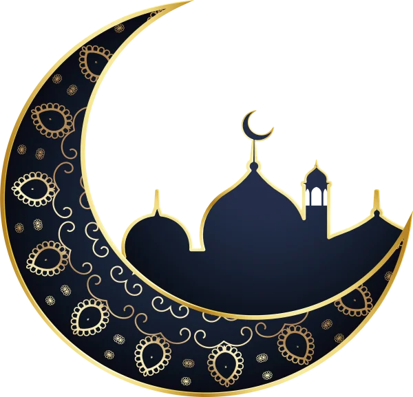 Islamic Crescent Moon and Mosque Silhouette PNG