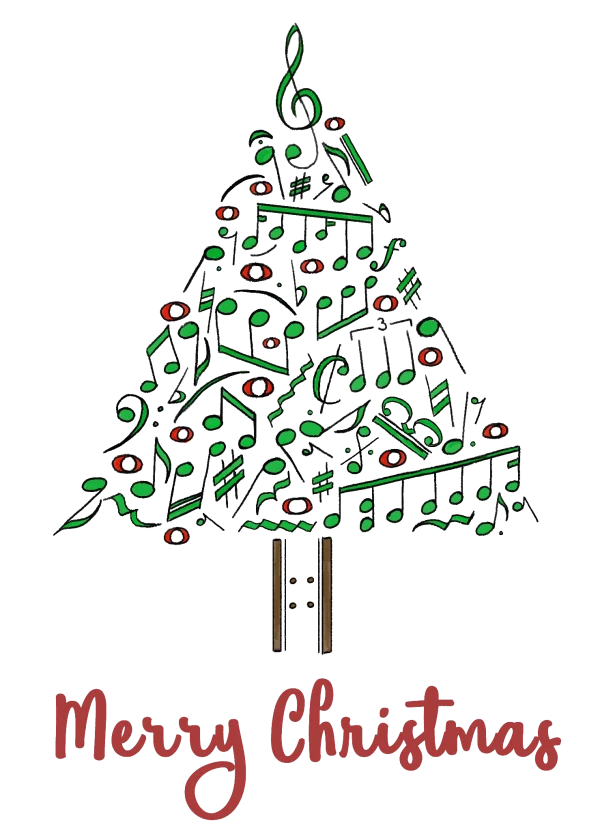 Musical Christmas Tree with Notes PNG
