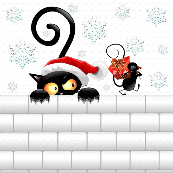 Funny Christmas Cat and Mouse with Gift PNG