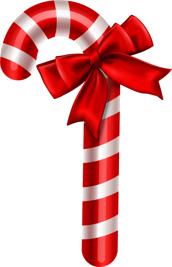 Candy Cane with Red Bow PNG Transparent Background