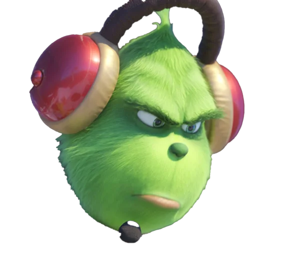 Grumpy Grinch Face with Headphones PNG Transparent