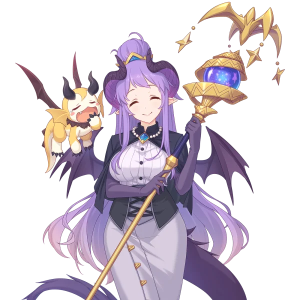 Anime Demon Girl with Dragon and Magic Staff PNG