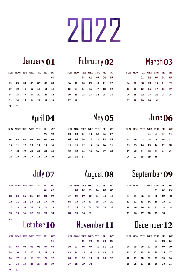 2022 Dark Aesthetic Calendar PNG Transparent Background