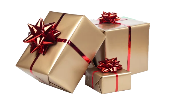 Golden Gift Boxes with Red Bows PNG Transparent Background