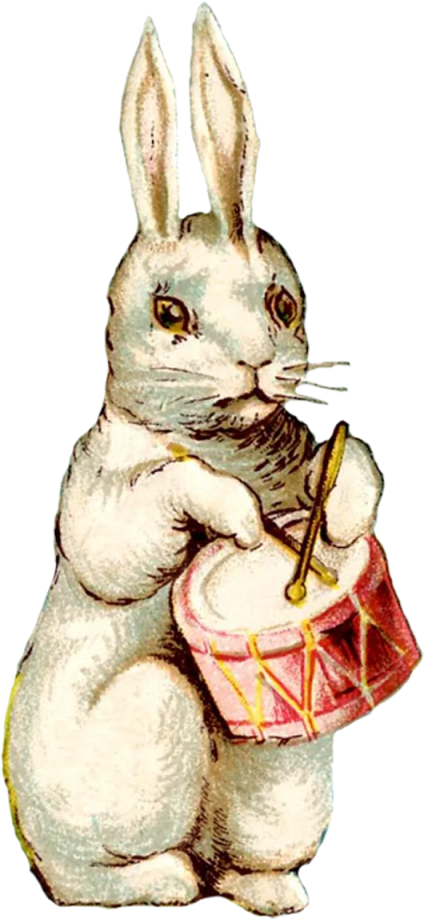 Vintage Rabbit Playing Drum PNG Transparent Background