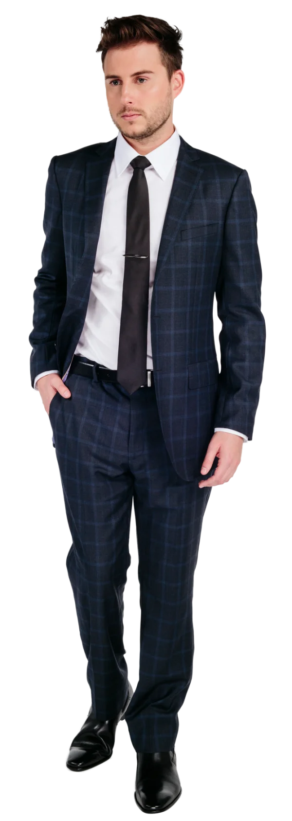 Man in Blue Plaid Suit Transparent Background