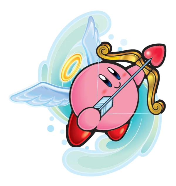 Kirby Cupid Angel with Heart Bow and Arrow PNG