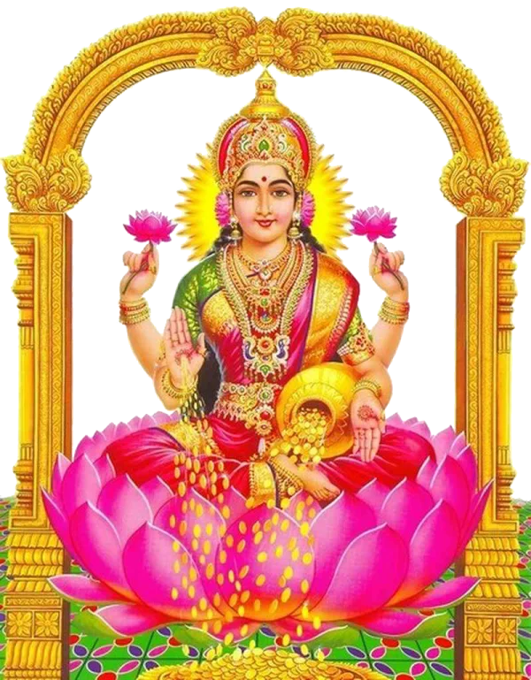 Goddess Lakshmi on Lotus PNG Transparent Background