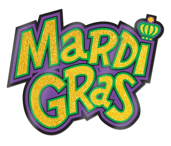 Glittery Mardi Gras Text with Crown PNG