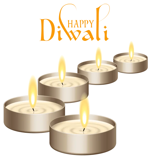 Happy Diwali Text with Lit Candles PNG Transparent Background