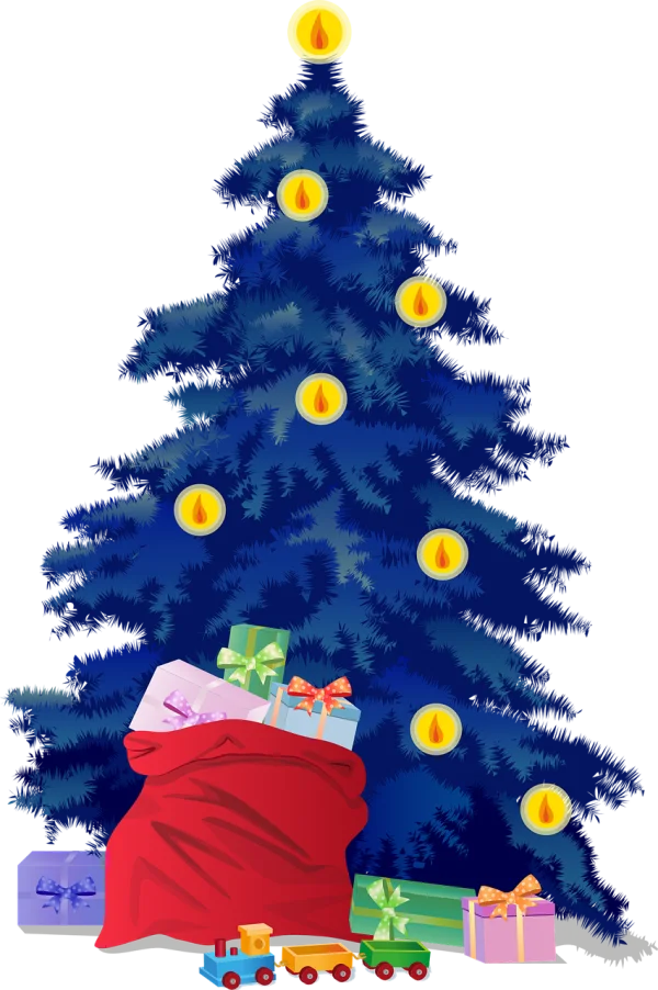 Blue Christmas Tree with Gifts PNG Transparent Background