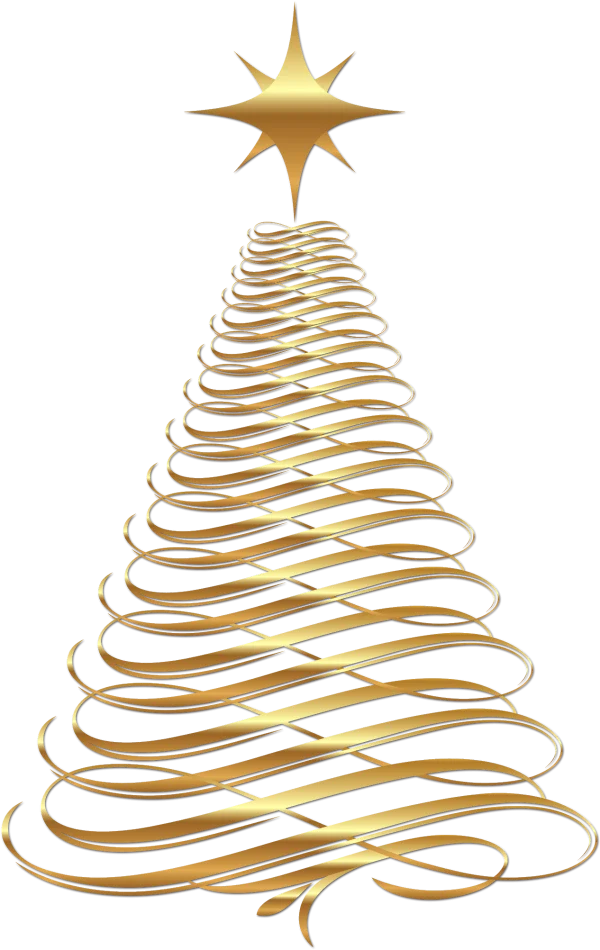 Golden Swirl Christmas Tree with Star PNG